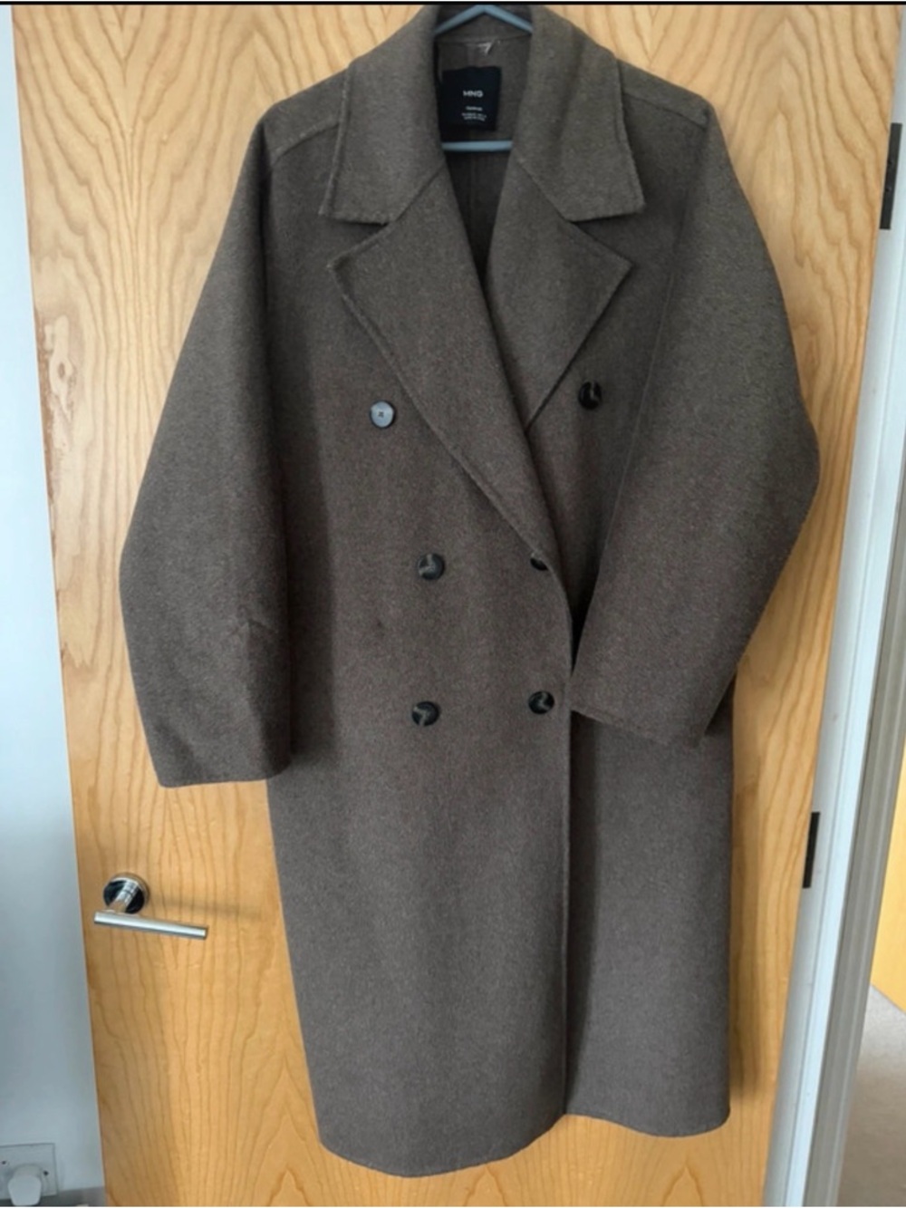 Mango Handmade Wool Coat in Deep Brown with Black Label